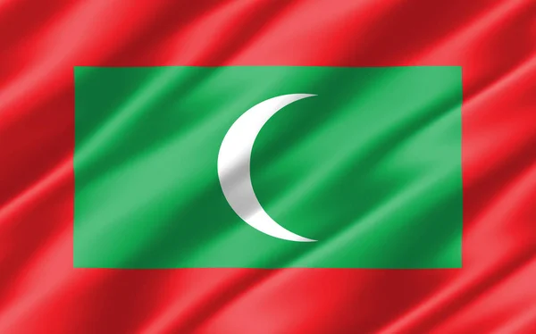 马尔代夫的丝绸波纹旗 Wavy Maldivian标志3D插图 分裂的马尔代夫国旗是自由 爱国主义和独立的象征 — 图库照片