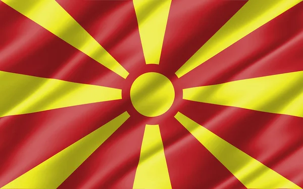 Makedonya 'nın ipek dalgalı bayrağı. Dalgalı Makedon bayrağı 3 boyutlu illüstrasyon. Dalgalanan Makedonya bayrağı özgürlük, vatanseverlik ve bağımsızlığın bir simgesi.