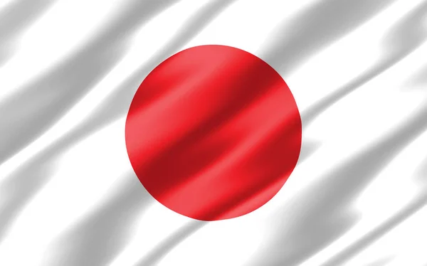Japon grafiğinin ipek dalgalı bayrağı. Dalgalı Japon bayrağı 3 boyutlu illüstrasyon. Dalgalanan Japon bayrağı özgürlük, vatanseverlik ve bağımsızlığın sembolüdür..