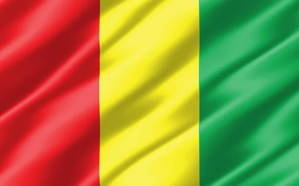几内亚的丝绸波纹旗帜 波威几内亚国旗3D插图 分裂的几内亚国旗是自由 爱国主义和独立的象征 — 图库照片