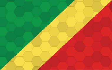 Kongo bayrağı çizimi. Soyut altıgen arkaplan vektörlü gelecekçi Kongo bayrağı grafiği. Kongo Cumhuriyeti ulusal bayrağı bağımsızlığı simgeliyor.