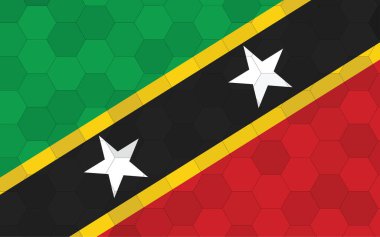 Saint Kitts ve Nevis bayrak çizimleri. Soyut altıgen arkaplan vektörlü fütüristik Kittistan bayrağı grafiği. Saint Kitts ve Nevis ulusal bayrağı bağımsızlığı simgeliyor.