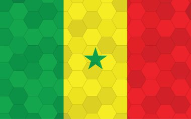 Senegal bayrak çizimi. Soyut altıgen arkaplan vektörlü gelecekçi Senegal bayrağı grafiği. Senegal ulusal bayrağı bağımsızlığı simgeliyor.