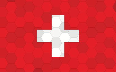 İsviçre bayrağı illüstrasyonu. Soyut altıgen arkaplan vektörlü fütürist İsviçre bayrağı grafiği. İsviçre ulusal bayrağı bağımsızlığı simgeliyor.