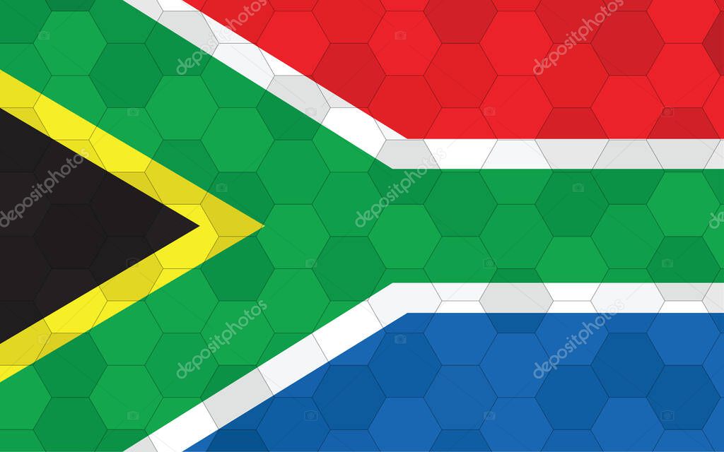 South Africa flag illustration. Futuristic South African flag graphic with abstract hexagon background vector. South Africa national flag symbolizes independence.