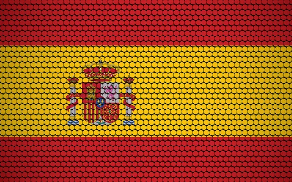 西班牙的抽象国旗是圆形的 西班牙国旗 用彩色圆点设计 具有现代和未来派的抽象外观 — 图库矢量图片