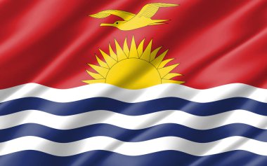 Kiribati grafiğinin ipek dalgalı bayrağı. Dalgalı I-Kiribati bayrak çizimi. Dalgalı Kiribati bayrağı özgürlük, vatanseverlik ve bağımsızlığın sembolüdür..