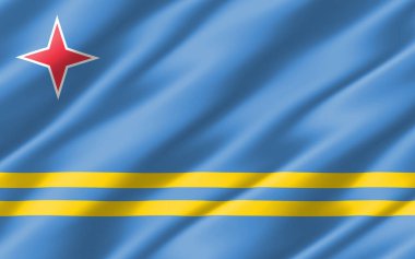 Aruba grafiğinin ipek dalgalı bayrağı. Dalgalı Aruban bayrağı çizimi. Dalgalanan Aruba bayrağı özgürlük, vatanseverlik ve bağımsızlığın bir sembolüdür..