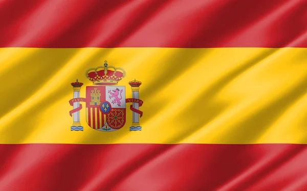 西班牙的丝绸波纹国旗 波威式西班牙国旗图解 拉锯战的西班牙国旗是自由 爱国主义和独立的象征 — 图库照片