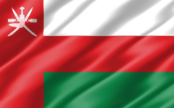 阿曼图形的丝绸波浪形旗帜 Wavy Omani国旗插图 竞争激烈的阿曼国旗是自由 爱国主义和独立的象征 — 图库照片