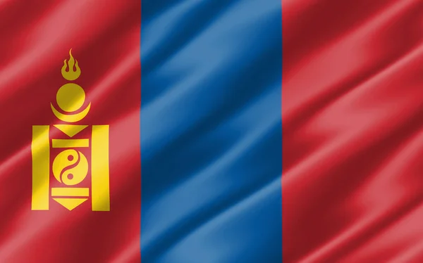 モンゴルのグラフィックのシルク波旗 波モンゴルの旗のイラスト モンゴルの国旗は自由 愛国心 独立の象徴である — ストック写真