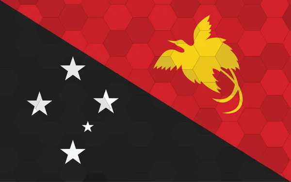 Papua Yeni Gine bayrağı çizimi. Soyut altıgen arkaplan vektörlü gelecekçi Papua Yeni Gine bayrağı grafiği. Papua Yeni Gine ulusal bayrağı bağımsızlığı simgeliyor.