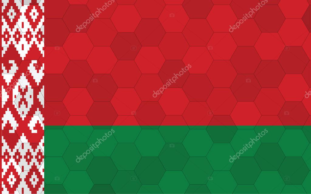 Belarus flag illustration. Futuristic Belarusian flag graphic with abstract hexagon background vector. Belarus national flag symbolizes independence.