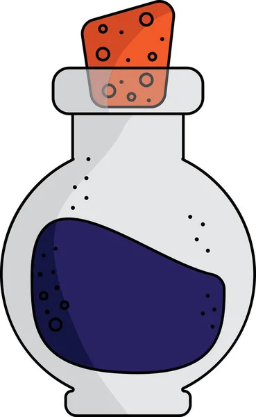 Ilustración vectorial de una botella con un líquido azul y un corcho, un solo elemento sobre un fondo blanco. Concepto de medicina, laboratorio, química, magia, colección de análisis . — Vector de stock