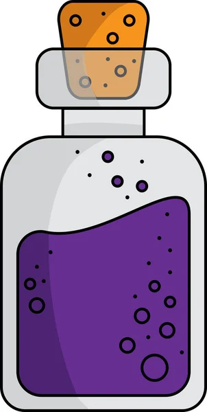 Vektor-Illustration einer Flasche mit einer violetten Flüssigkeit und einem Korken, einem einzigen Element auf weißem Hintergrund. Konzept der Medizin, Labor, Chemie, Magie, Analysesammlung. — Stockvektor