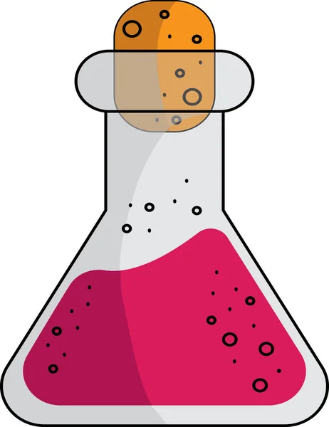 Векторная иллюстрация бутылки с красной жидкостью и пробкой, один элемент на белом фоне. Концепция медицины, лаборатории, химии, магии, коллекции анализов . — стоковый вектор
