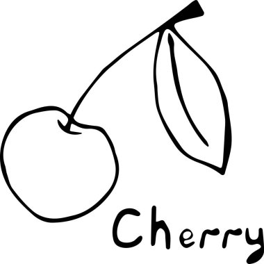 Doodle tarzında bir kirazın vektör illüstrasyonu, beyaz arkaplanda 