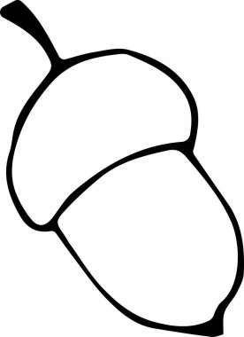 Palamut temsili, meşe tohumu Doodle stili, izole edilmiş beyaz arka planda siyah çizgili. Mevsimlik kavramı, doğa, sonbahar, orman, ekoloji
