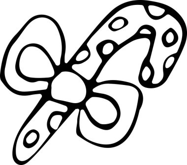 Kurdeleli bir şeker kamışının, Doodle tarzında vektör çizimi. İzole edilmiş beyaz bir arka planda siyah bir çizgi. Yeni yıl tatili kavramı, mutlu yıllar, mutlu Noeller. Kullanılabilir.