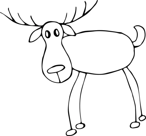Ilustración vectorial de un ciervo al estilo Doodle. Esquema negro sobre un fondo blanco aislado. Concepto de vida silvestre, animales, Navidad, año nuevo, naturaleza. Puede ser utilizado para la tela, textil, Papel pintado — Vector de stock