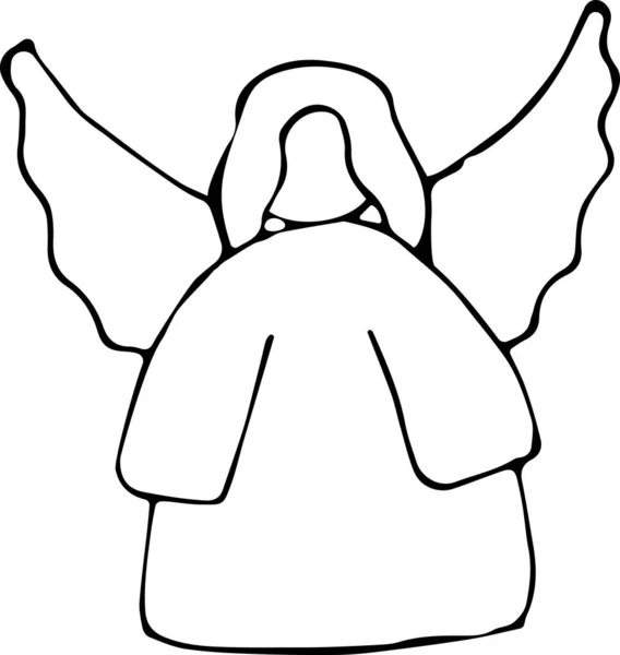 Ilustração vetorial de uma estatueta de anjo no estilo Doodle. Esboço preto sobre um fundo branco isolado. Conceito de Dia dos Namorados, Natal, Ano Novo. Pode ser usado para tecido, têxtil, papel de parede — Vetor de Stock