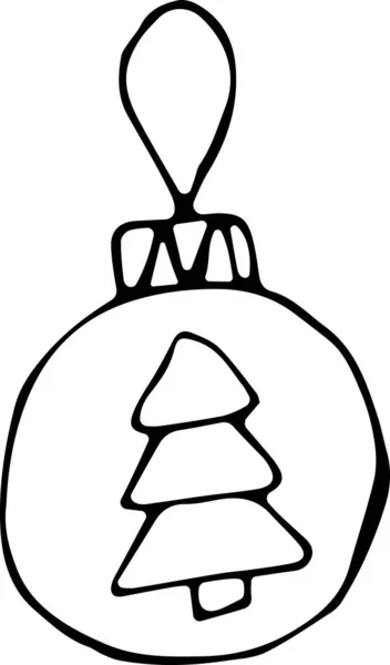 Ilustración vectorial de un juguete de árbol de Navidad, una pelota con una imagen de un abeto al estilo Doodle. Concepto de Navidad, año nuevo, vacaciones de invierno, ropa. Puede ser utilizado para textiles, telas — Archivo Imágenes Vectoriales