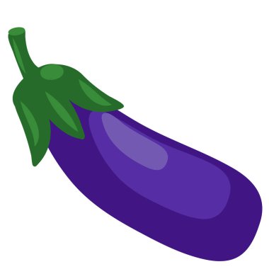 Patlıcan ikonu düz tasarımının vektör çizimi. Beyaz arka planda bir patlıcan, ikon, izole bir nesne tasviri. Vejetaryenlik, sağlıklı yiyecekler, organik sebzeler. Kitaplar, dergiler için.