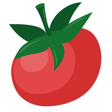 Domates ikonu düz dizaynının vektör çizimi. Beyaz arka planda bir domates, ikon, izole bir nesne tasviri. Vejetaryenlik, sağlıklı yiyecekler, organik sebzeler. Kitaplar, dergiler ve internet için.