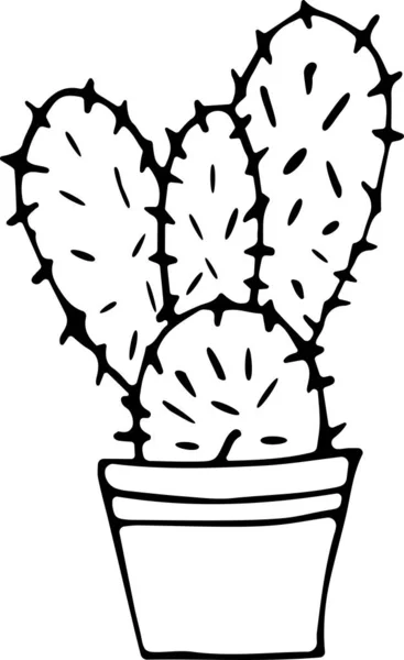 Ilustración vectorial de un cactus de planta en maceta al estilo Doodle. El concepto de confort, vegetación, decoración del hogar, ecología. Puede ser utilizado para la tela, libros, textiles, tela, papel pintado — Vector de stock