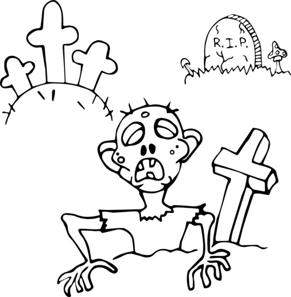 Mezar taşları, mezar taşları, vektör illüstrasyonları Cadılar Bayramı için mezardan çıkan zombi Doodle tarzı. Kumaş, tekstil, kağıt, duvar kağıdı, kitap için kullanılabilir.