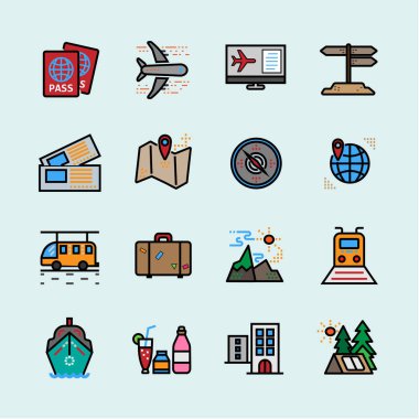 işareti sembol renkli çizgi Icon set seyahat