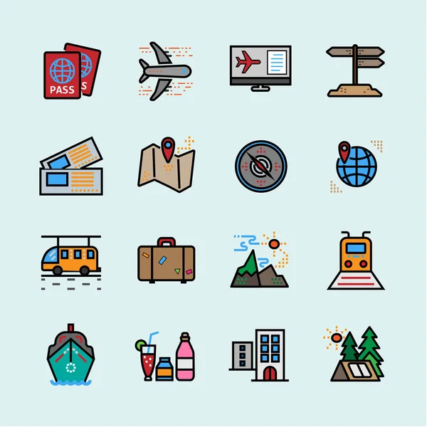 işareti sembol renkli çizgi Icon set seyahat