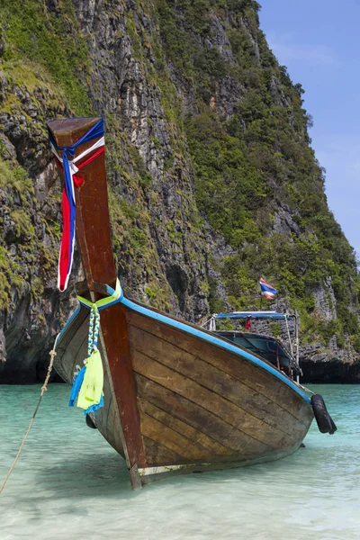 Antiguo Hermoso Barco Tradicional Tailandés Madera Cola Larga Sobre Una — Foto de Stock
