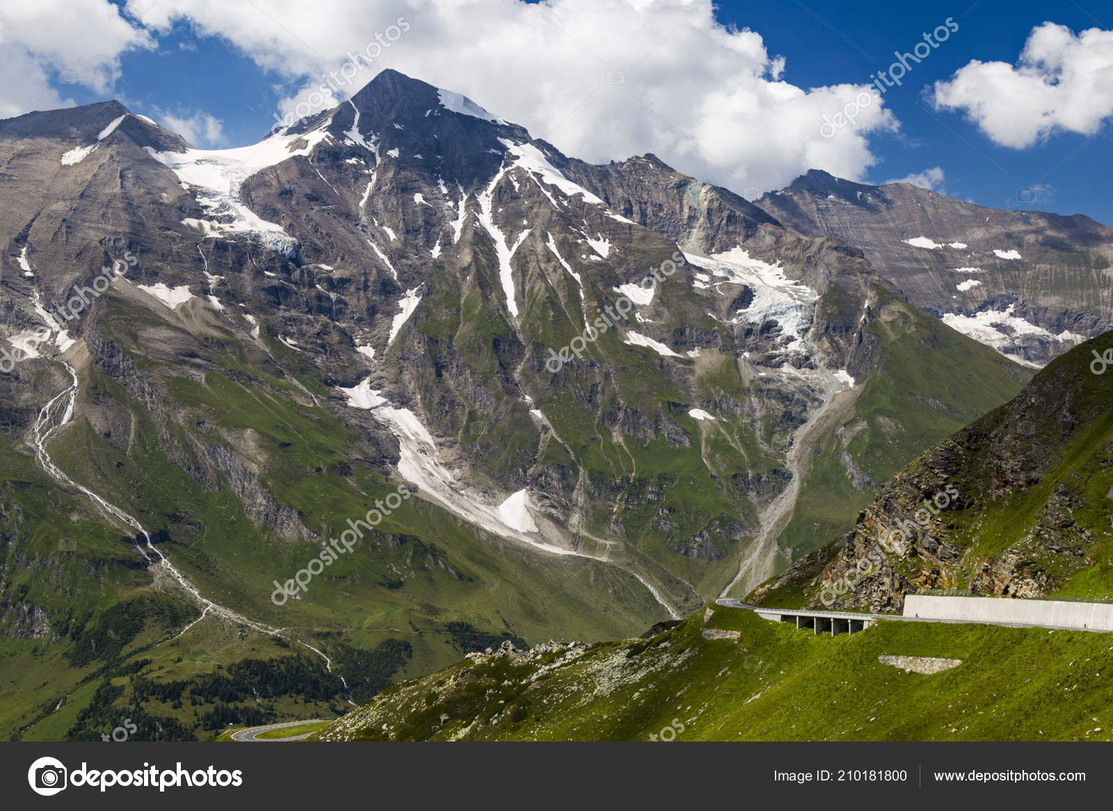 Alpine Mountain Landscape Summer Green Valleys Mountain Peaks Covered Snow Stock Photo C Anatolii57 210181800