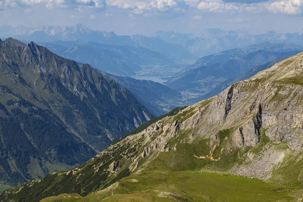 Paysage Alpin Été Des Vallées Vertes Des Sommets Montagneux Recouverts — Photo