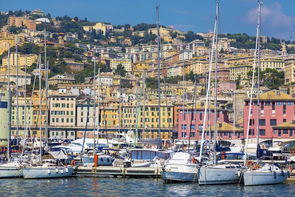 Haven Van Genua Genova Italië Uitzicht Vanaf Zee Naar Oude — Stockfoto