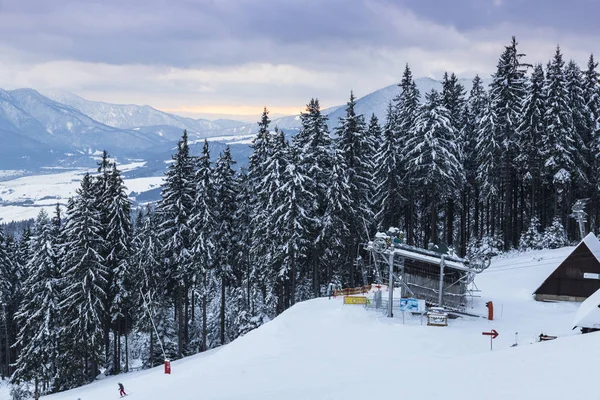 滑雪公园库宾斯卡 西塔特拉斯 斯洛伐克 从滑雪场上的雪覆盖的山谷在背景的山峰上的看法 斯洛伐克 人们滑雪 寒假旅游目的地 — 图库照片