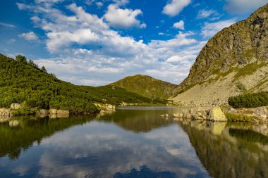Yaz dağ manzarası. Rohace dağ gölü. Slovakya, Tatry Milli Parkı. Slovakya. Güzel slovak doğa