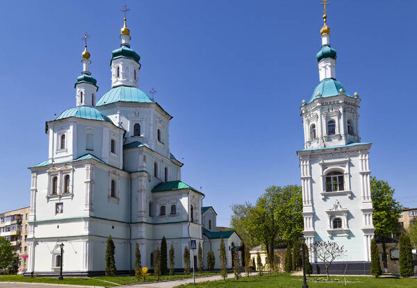 Ancient Holy Resurrection Cathedral at bright sunny day . City Sumy, Ukraine, Europe.Tourist destination, tourism, travel