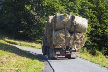 Makine yolda saman yığınları ile yüklenir