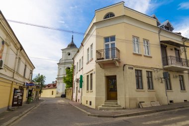 Şehir Zhovkva, eski şehir sokak. Lviv region, Ukrayna. 