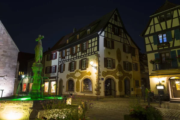 Fairytale town. Kaysersberg at night. Alsace Wine Route. France. — Stock Photo, Image