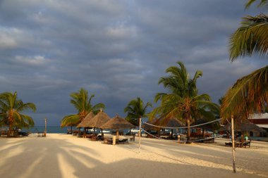 Okyanus kıyısındaki tatil köyünde sabah. Zanzibar adası.