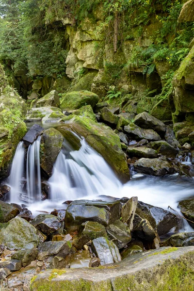 Malebný Malý Vodopád Mezi Mechem Horské Rokli Lokalita Kamianka Kam — Stock fotografie