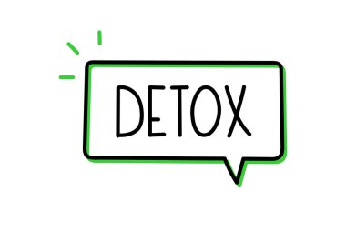 Detoks yazıtları. El yazısıyla yazılmış resimli harfler. Konuşma balonunda siyah vektör metni. Basit taslak işaretleme biçimi. Sohbetin taklidi.