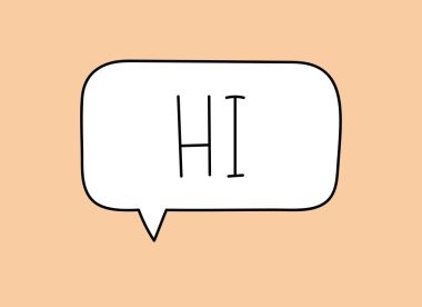 Merhaba yazıtlar. El yazısıyla yazılmış resimli harfler. Konuşma balonunda siyah vektör metni. Basit taslak işaretleme biçimi. Sohbetin taklidi.