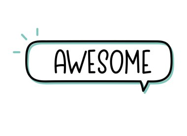 Harika bir yazı. El yazısıyla yazılmış resimli harfler. Konuşma balonunda siyah vektör metni. Basit taslak işaretleme biçimi. Sohbetin taklidi.