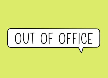 Ofis dışı yazıtlar. El yazısıyla yazılmış resimli harfler. Konuşma balonunda siyah vektör metni. Basit taslak işaretleme biçimi. Sohbetin taklidi.