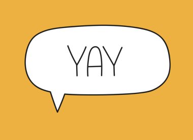 Yaşasın yazıt. El yazısıyla yazılmış resimli harfler. Konuşma balonunda siyah vektör metni. Basit taslak işaretleme biçimi. Sohbetin taklidi.