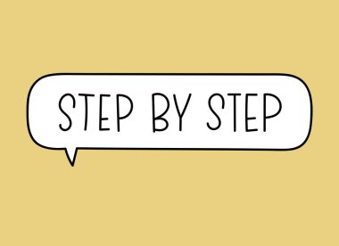 Adım adım yazıtlar. El yazısıyla yazılmış resimli harfler. Konuşma balonunda siyah vektör metni. Basit taslak işaretleme biçimi. Sohbetin taklidi.